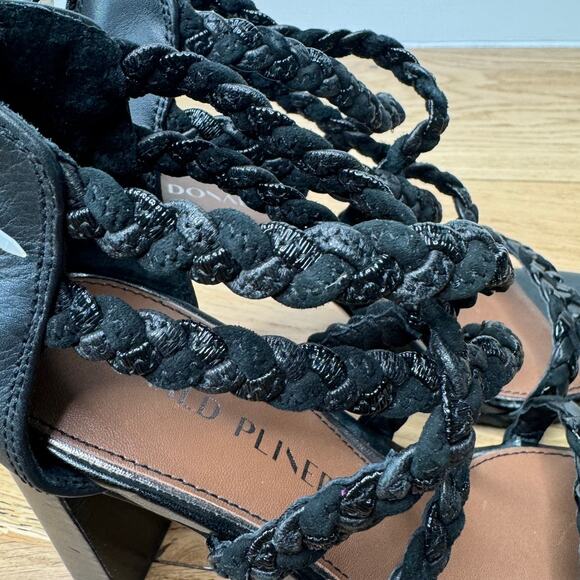 NEW Donald Pliner Seska Braided Black Leather Block Heeled Sandals Size 6 - Picture 8 of 10